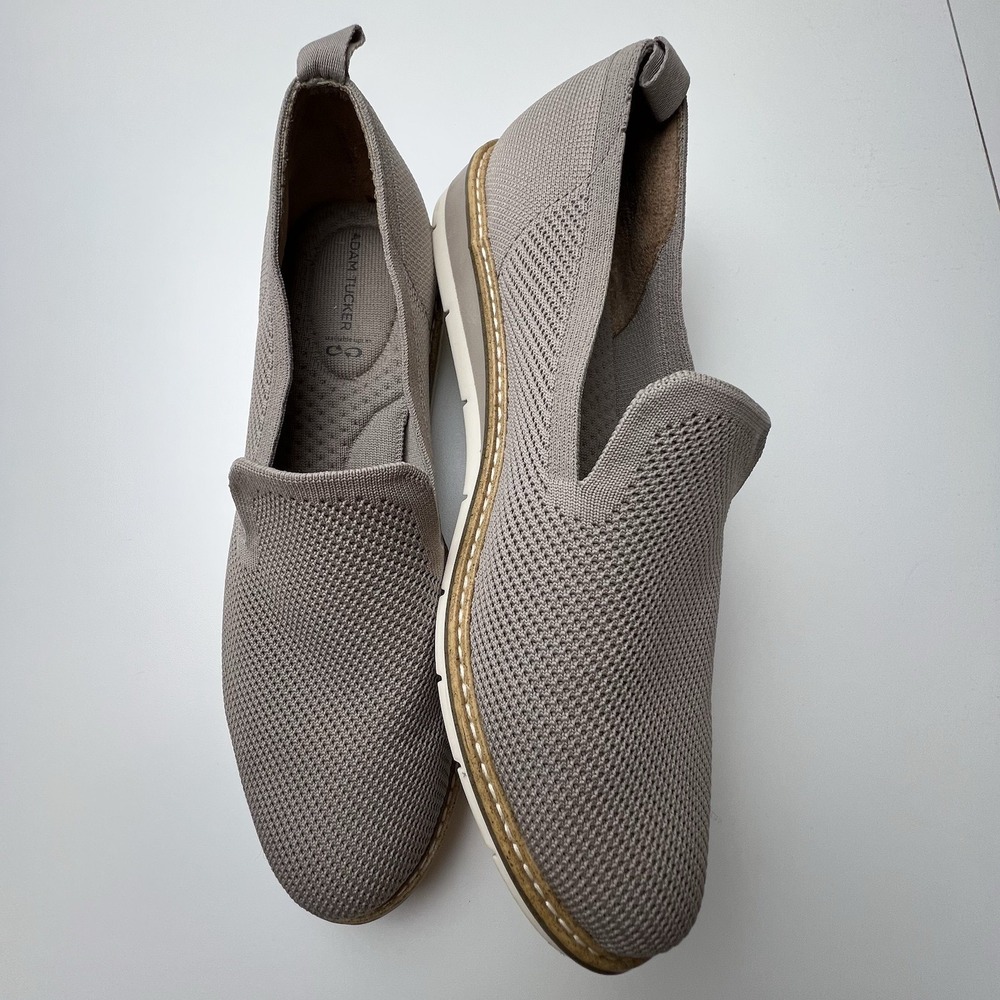 Adam Tucker Honor Mesh Knit Slip On Flat Shoes Women's 8.5 M Taupe Textile